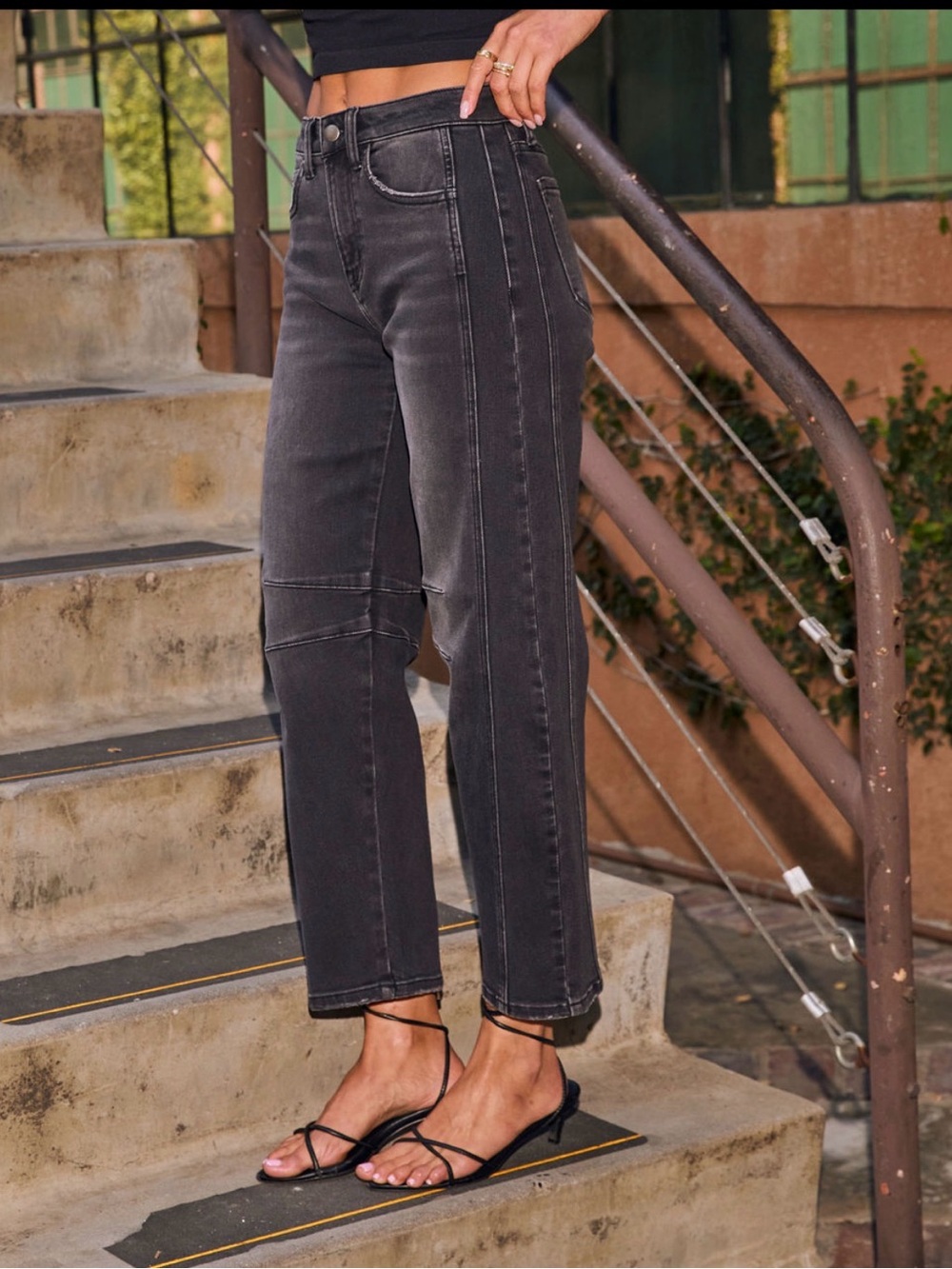 High-Rise Washed Black Straight-Barrel Jeans